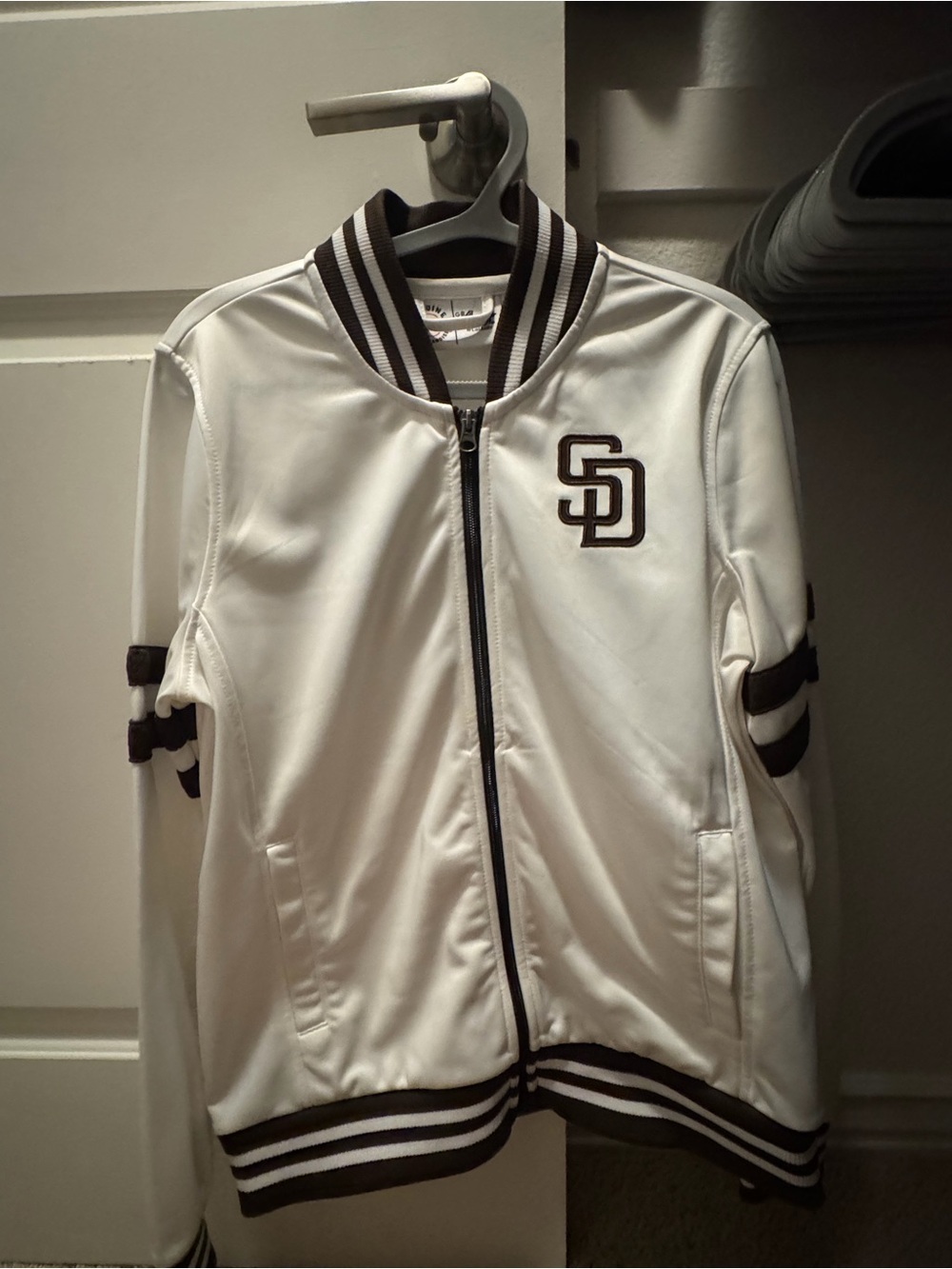 White Bomber Jacket with SD Logo